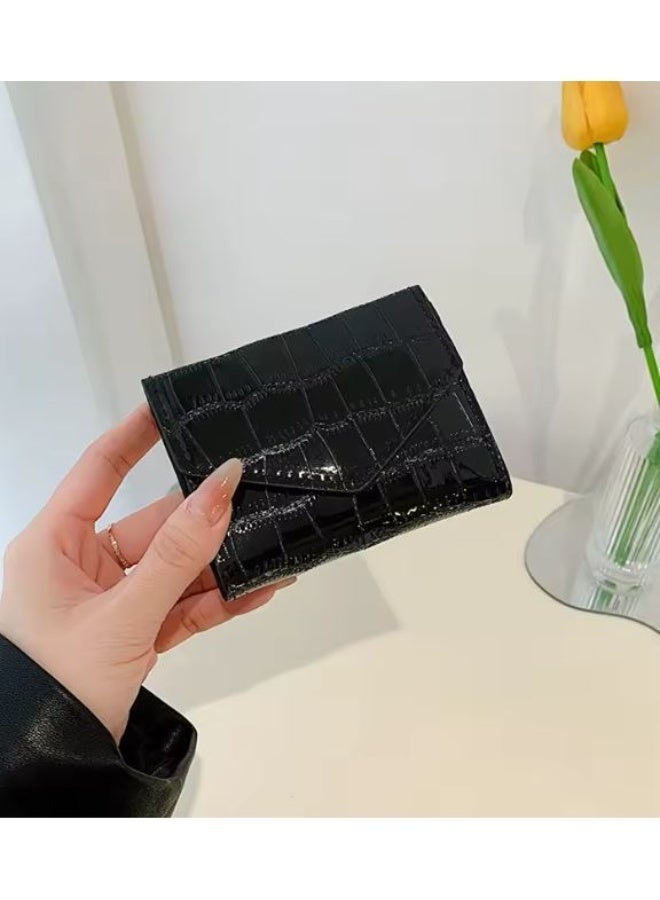 Luxury women's wallet with a crocodile-embossed leather pattern – a stylish and compact mini design with multiple card slots and a pocket for bills and coins – durable, glossy leather material that easily fits in any bag – perfect organization and everyday convenience in one compact and fashionable wallet – black color - Image 3
