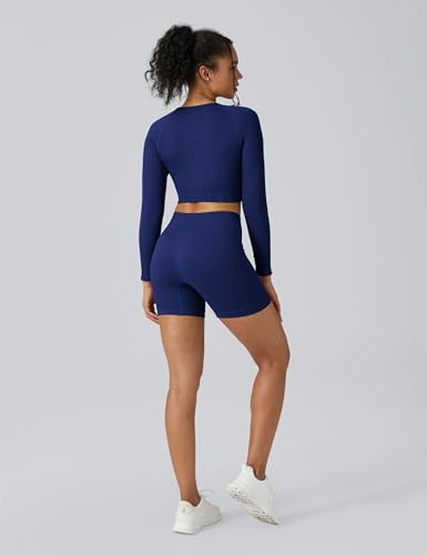Buttergene Women Workout Sets 2 Pieces Long Sleeve Yoga Outfits Gym Clothes Seamless Ribbed Crop Top High Waist Leggings - Image 3