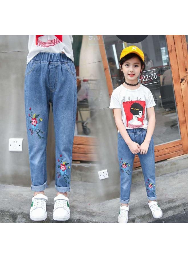 Generic - Children's Wear Girls' Jeans Spring, Summer And Autumn New Western Style Middle And Big Children's Casual All-match Girl Baby Children's Long Pants - Image 1
