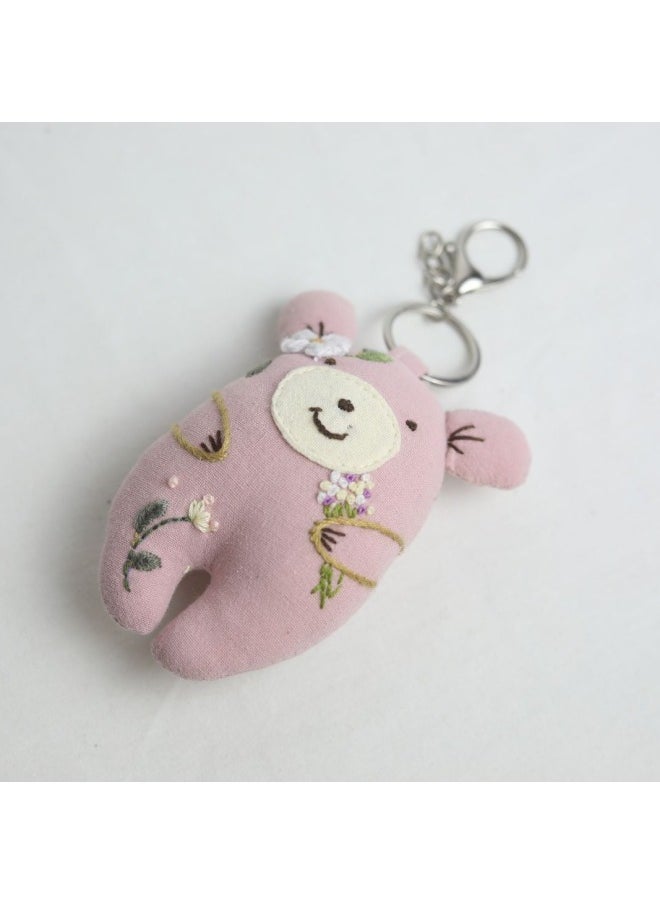 Generic - Hand-embroidered Pink Bear Pendant, Ragdoll, Animal Doll, Small Fresh Style Intangible Cultural Heritage, Cultural And Creative Ethnic Cultural Gift-Specifications:Hand Embroidered Pink Bear Pendant 12*4*8 - Image 1