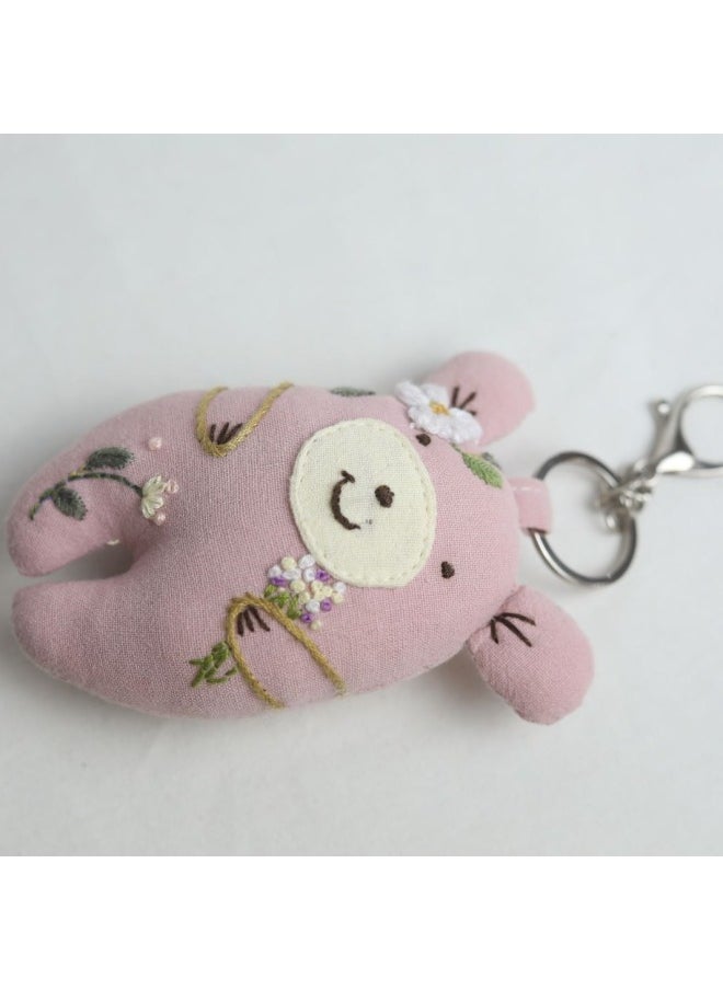 Generic - Hand-embroidered Pink Bear Pendant, Ragdoll, Animal Doll, Small Fresh Style Intangible Cultural Heritage, Cultural And Creative Ethnic Cultural Gift-Specifications:Hand Embroidered Pink Bear Pendant 12*4*8 - Image 1
