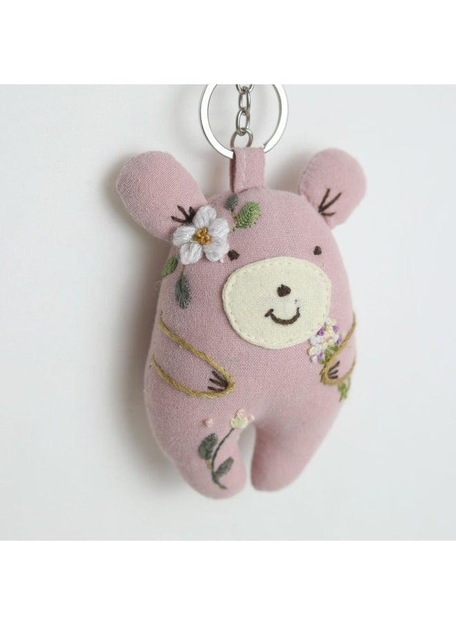 Generic - Hand-embroidered Pink Bear Pendant, Ragdoll, Animal Doll, Small Fresh Style Intangible Cultural Heritage, Cultural And Creative Ethnic Cultural Gift-Specifications:Hand Embroidered Pink Bear Pendant 12*4*8 - Image 1