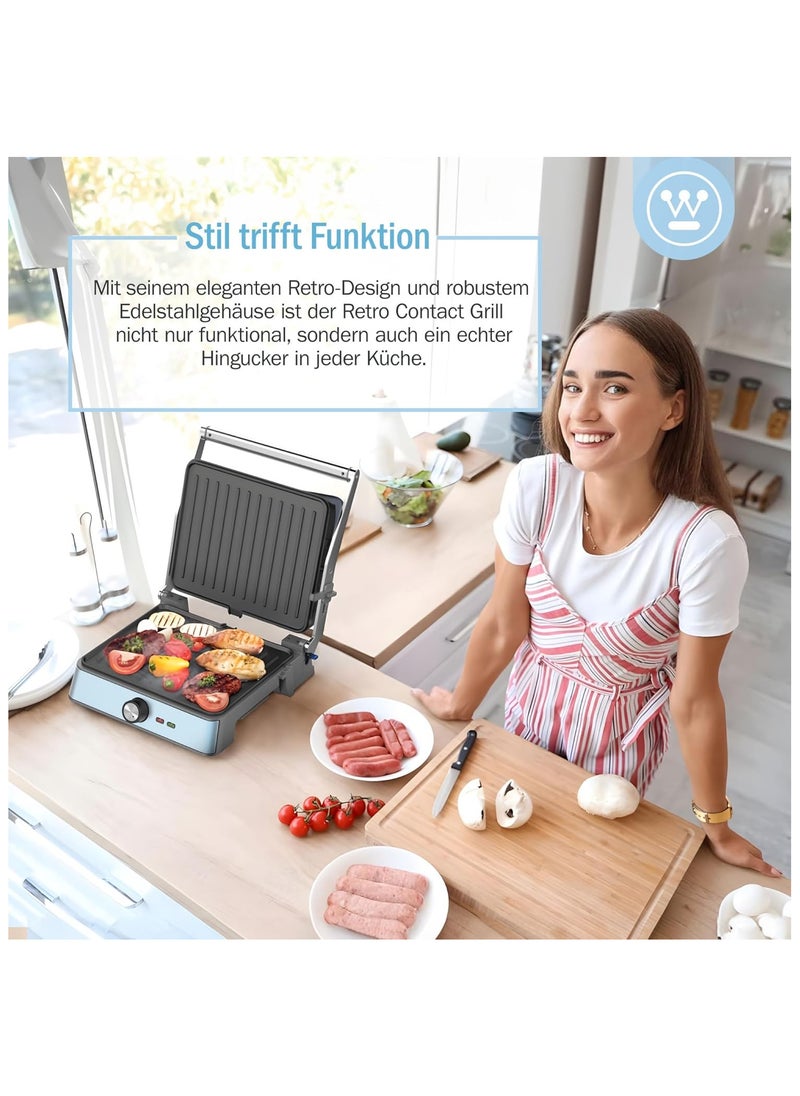 Westinghouse RetroContact Grill- 290 x 240 mm  - BLUE– Compact & Stylish Indoor Grill for Perfect Grilling  - Image 2