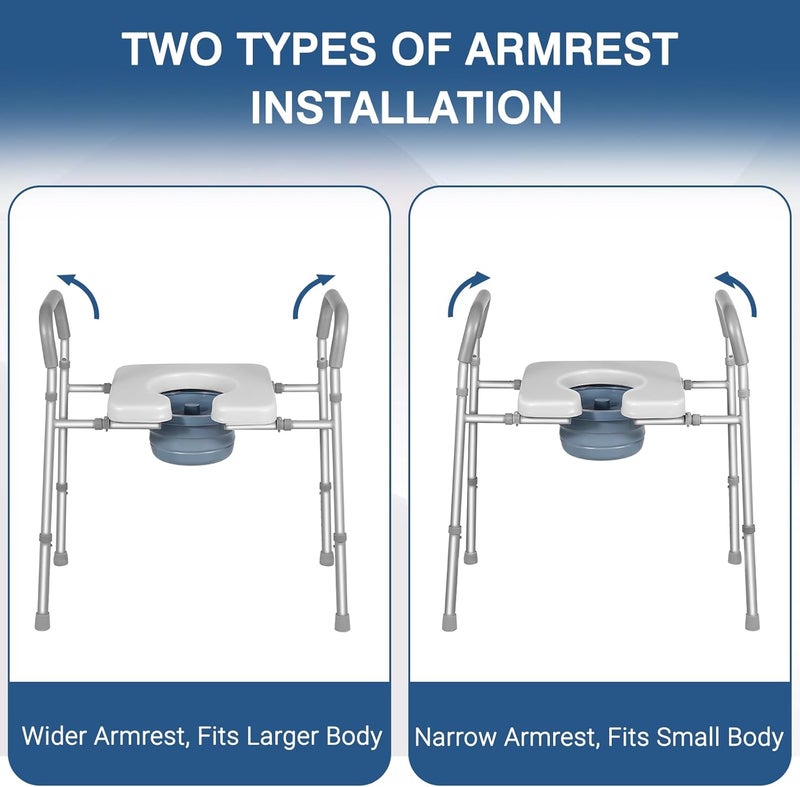 500lbs (Approximately 227kg) Raised Toilet Seat with Handles - Width & Height Adjustable Elevated Toilet Seat Risers for Seniors Elongated - Multi-Use Toilet Riser with Handles （with Bucket） - Image 4