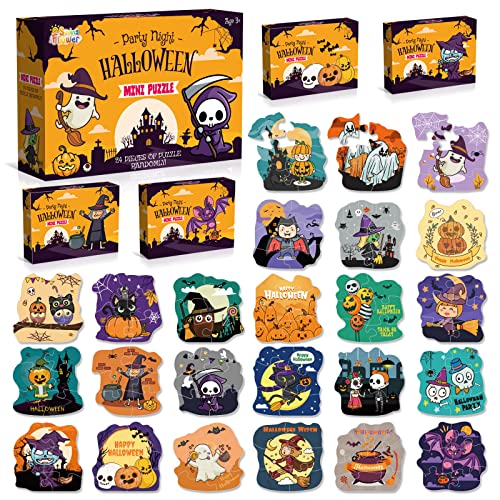 spring flower Halloween Party Favor for Kids - 24 Pack Jigsaw Puzzles in Theme Designs for Trick or Treating, Goodie Bag Filler, Miniatures Novelty Toy, School Classroom Rewards - Image 1