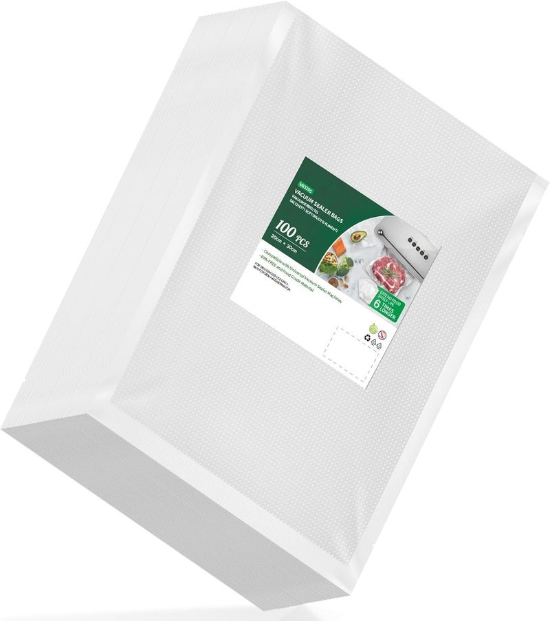 ARJEX Commercial Grade Embossed Food Vacuum Bags 20cm x 30cm PreCut Food Saver Bags for Sous Vide Meal Prep and Storage BPA Free Vacuum Sealer Bags for Food 100pcs - Image 1