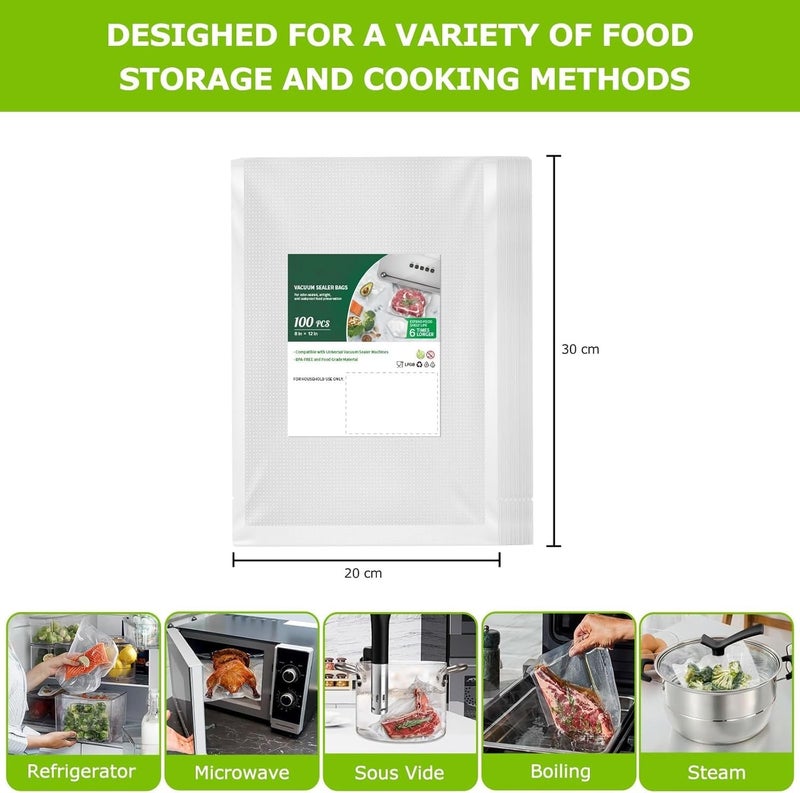 ARJEX Commercial Grade Embossed Food Vacuum Bags 20cm x 30cm PreCut Food Saver Bags for Sous Vide Meal Prep and Storage BPA Free Vacuum Sealer Bags for Food 100pcs - Image 2
