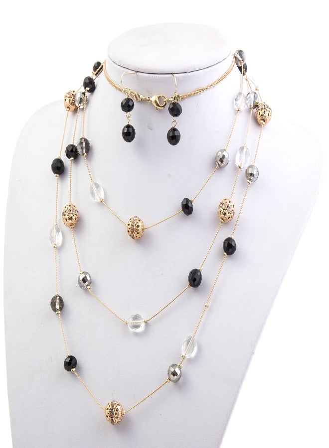 بوكار طقم مجوهرات بوكار الجديد والجميل المصنوع يدويًا من 3 طبقات، قلادة طويلة بتصميم وهمي (NK-10017-GBLACK) - Image 2