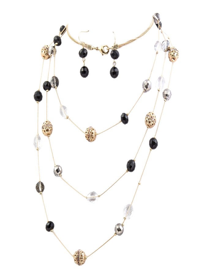 بوكار طقم مجوهرات بوكار الجديد والجميل المصنوع يدويًا من 3 طبقات، قلادة طويلة بتصميم وهمي (NK-10017-GBLACK) - Image 1