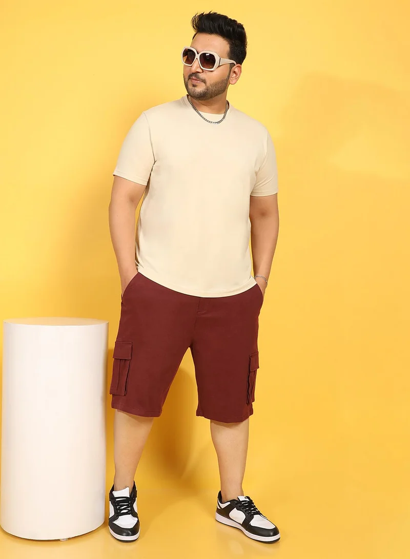 Instafab Plus Instafab Plus Men's Maroon Cargo Shorts For Casual Wear | 6 Pockets | Plus Size Fit | Button Closure | Cotton Poly Cargo Shorts Crafted With Comfort Fit For Everyday Wear