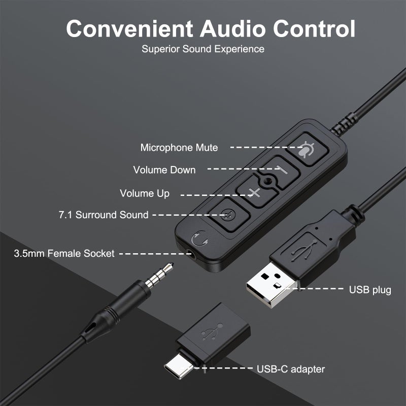 MAIRDI USB Headset with Microphone, Type-C/USB/3.5mm Jack 3-in-1 PC Headset, Computer Headset with Mic Noise Canceling for Teams Call Centers Skype Zoom Home Office Dragon Nuance Dictation - Image 4