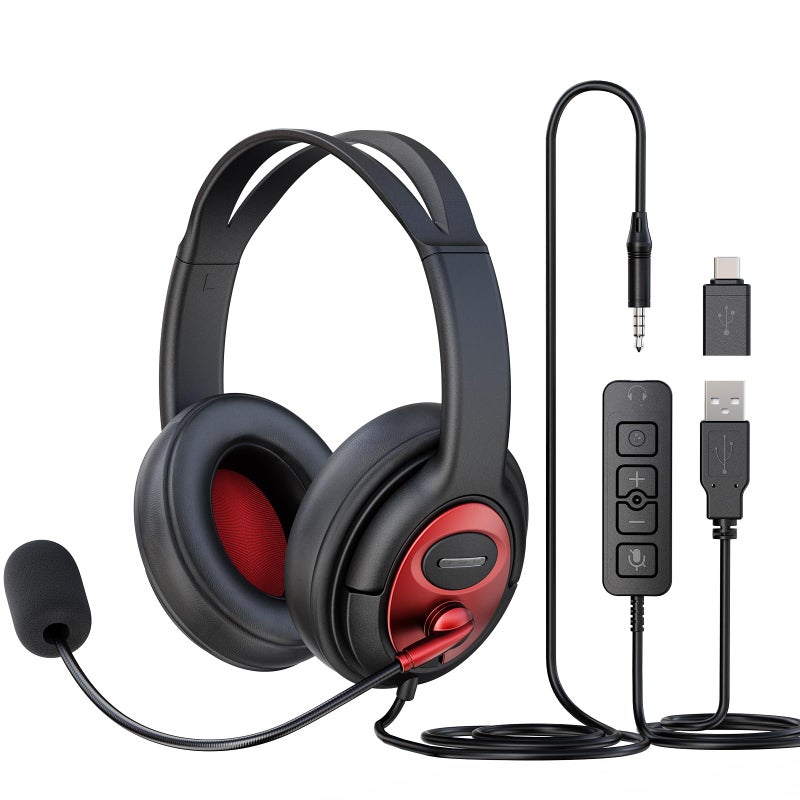 MAIRDI USB Headset with Microphone, Type-C/USB/3.5mm Jack 3-in-1 PC Headset, Computer Headset with Mic Noise Canceling for Teams Call Centers Skype Zoom Home Office Dragon Nuance Dictation - Image 1