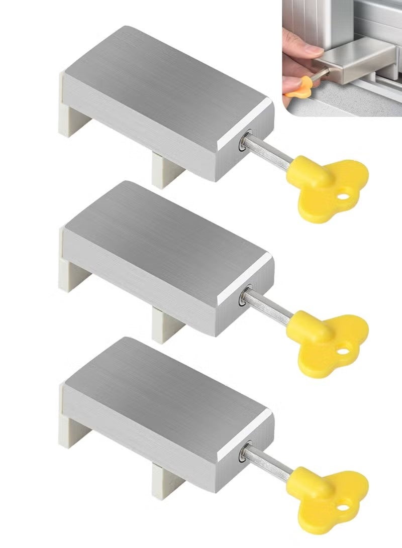 مجموعة أقفال نوافذ منزلقة مكونة من 3 قطع، سدادة حماية النوافذ من الفولاذ المقاوم للصدأ، قابلة للتعديل، أبواب خزانة الفناء، قفل أمان، أقفال نوافذ آمنة للمنزل والمكتب، سلامة الطفل مع مفاتيح - Image 1