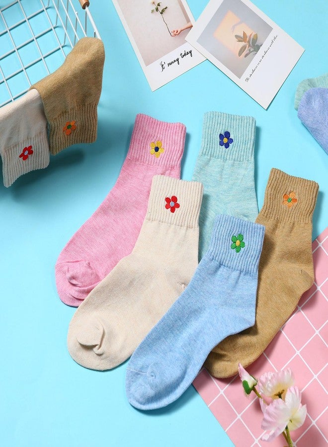 Eurzom 10 Pairs Flower Socks Womens Crew Elastic Ankle Length Cotton Socks Aesthetic Cute Lightweight Low Cut Gifts for Women(Macaron Colors) - Image 4