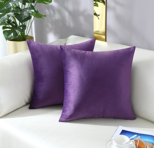 mixeoo Comfy Eggplant Purple Throw Pillow Covers Decorative Square Solid Thick Velvet Super Soft Cushion Cases Home Decor for Sofa Couch Living Room Chair, Set of 2, 18 x 18 Inch - Image 2