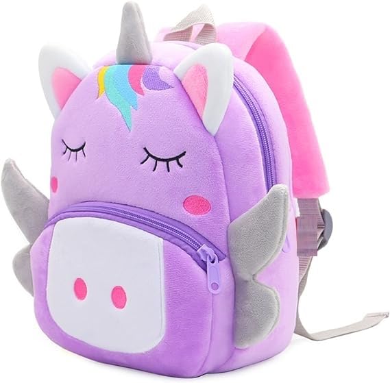 blue tree School Bag for Cute Kids for (1-5 Years), Preschool Soft Plush Purple Unicorn Bag for toddlers, Mini Cartoon Backpack for Boys and Girls - Image 2