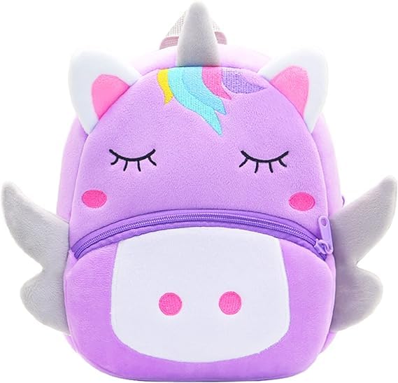 blue tree School Bag for Cute Kids for (1-5 Years), Preschool Soft Plush Purple Unicorn Bag for toddlers, Mini Cartoon Backpack for Boys and Girls - Image 1