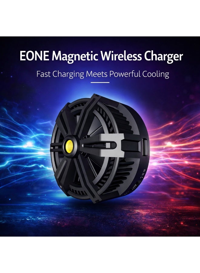 EONE 15W Magnetic Wireless Charger with Cooling Fan, MagSafe Compatible Phone Cooler Charger, RGB LED, 5500RPM Cooling, Type-C Input, Portable for iPhone & Android – Black - Image 5