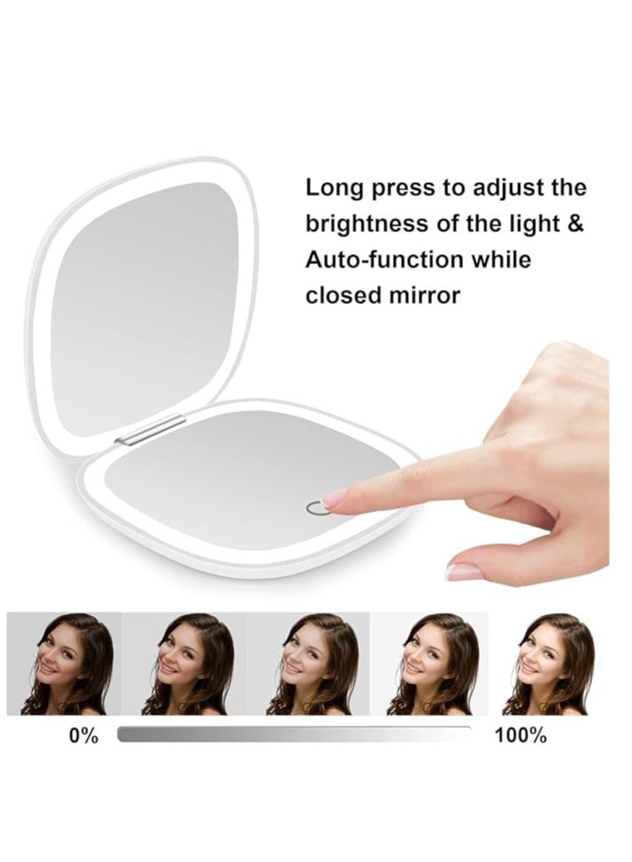 Furtey Compact Mirror, Lighted Travel Makeup Mirror with 1X/10X Magnifying Double Sided Dimmable Portable Pocket for Handbag and Pocket, USB Charging  - Image 5