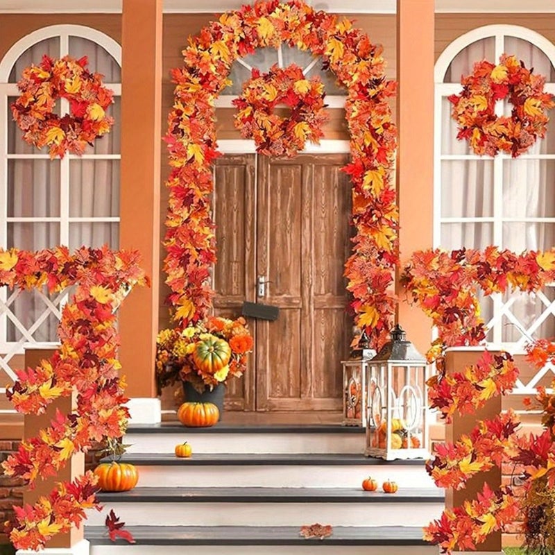 1pc Autumn Maple Leaf Wreath Hanging Decoration for Thanksgiving Wedding - Image 3