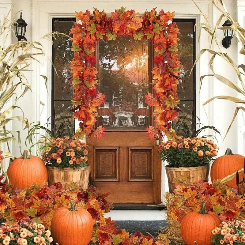 1pc Autumn Maple Leaf Wreath Hanging Decoration for Thanksgiving Wedding - Image 5