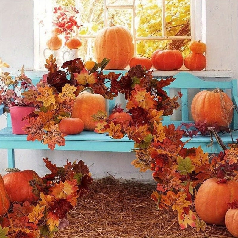 1pc Autumn Maple Leaf Wreath Hanging Decoration for Thanksgiving Wedding - Image 4