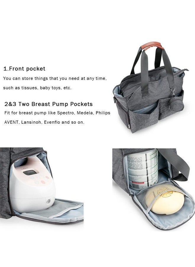MOMIGO Breast Pump Bag - Baby Diaper Tote Bag with Laptop Sleeve Fit 15 Inch Laptop and Insulation Pocket, Fit Most Breast Pumps Like Medela, Spectra S1,S2 Avent（Grey）  - Image 1