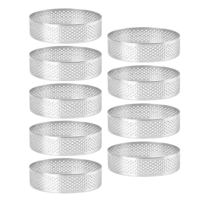 Frcctre 9 Pack 3.15 Inch 304 Stainless Steel Tart Rings, Heat-Resistant Perforated Nonstick Round Mousse Cake Rings Metal Crumpet Ring Pastry Mold Circle Tartlet