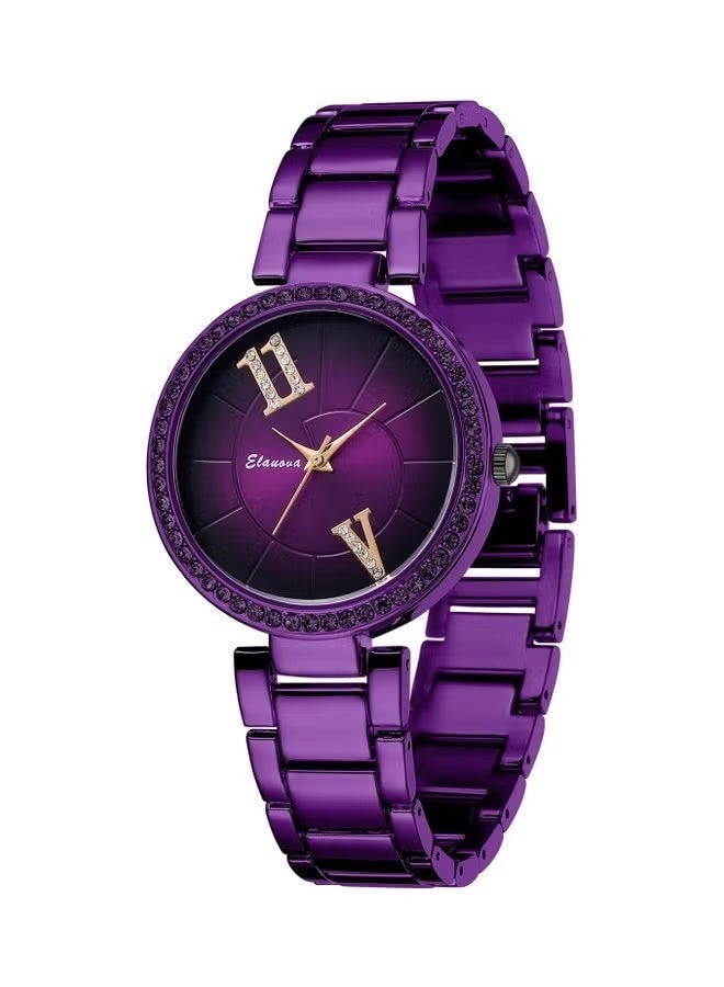 إيلانوفا ساعة نسائية مقاومة للماء بسوار من ستانلس ستيل  طراز EL97- بنفسجي - Image 3