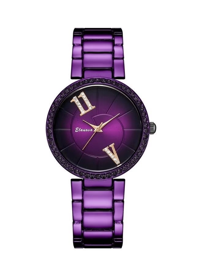 إيلانوفا ساعة نسائية مقاومة للماء بسوار من ستانلس ستيل  طراز EL97- بنفسجي - Image 1