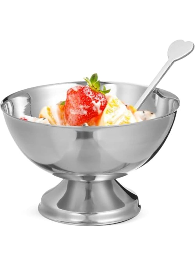 SYOSI 2 Pcs Stainless Steel Dessert Cups with Elegant Footed Base and 2 Spoons, Durable Metal Dessert Bowls for Ice Cream, Pasta Salad, and Snacks, Stylish Steel Dessert Glasses Ideal for Home, Parties - Image 1