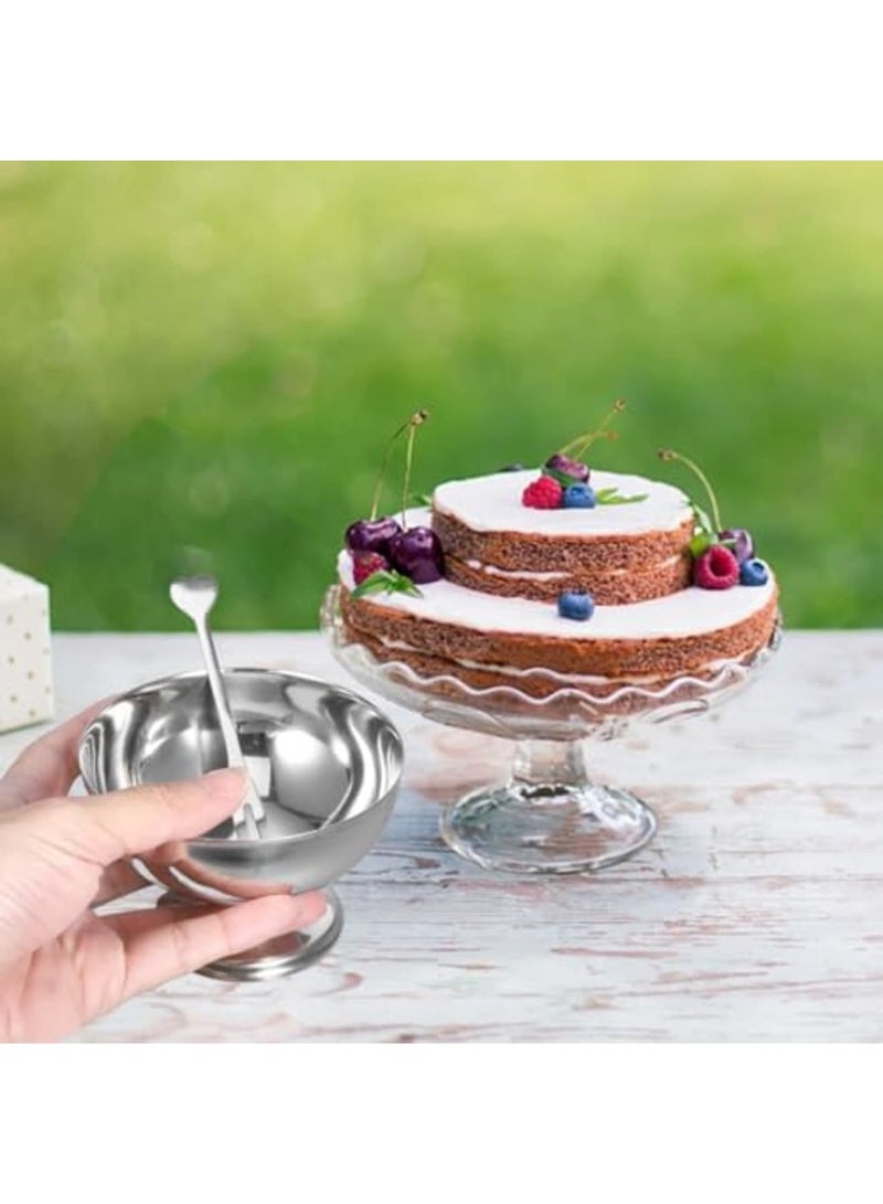 SYOSI 2 Pcs Stainless Steel Dessert Cups with Elegant Footed Base and 2 Spoons, Durable Metal Dessert Bowls for Ice Cream, Pasta Salad, and Snacks, Stylish Steel Dessert Glasses Ideal for Home, Parties - Image 4