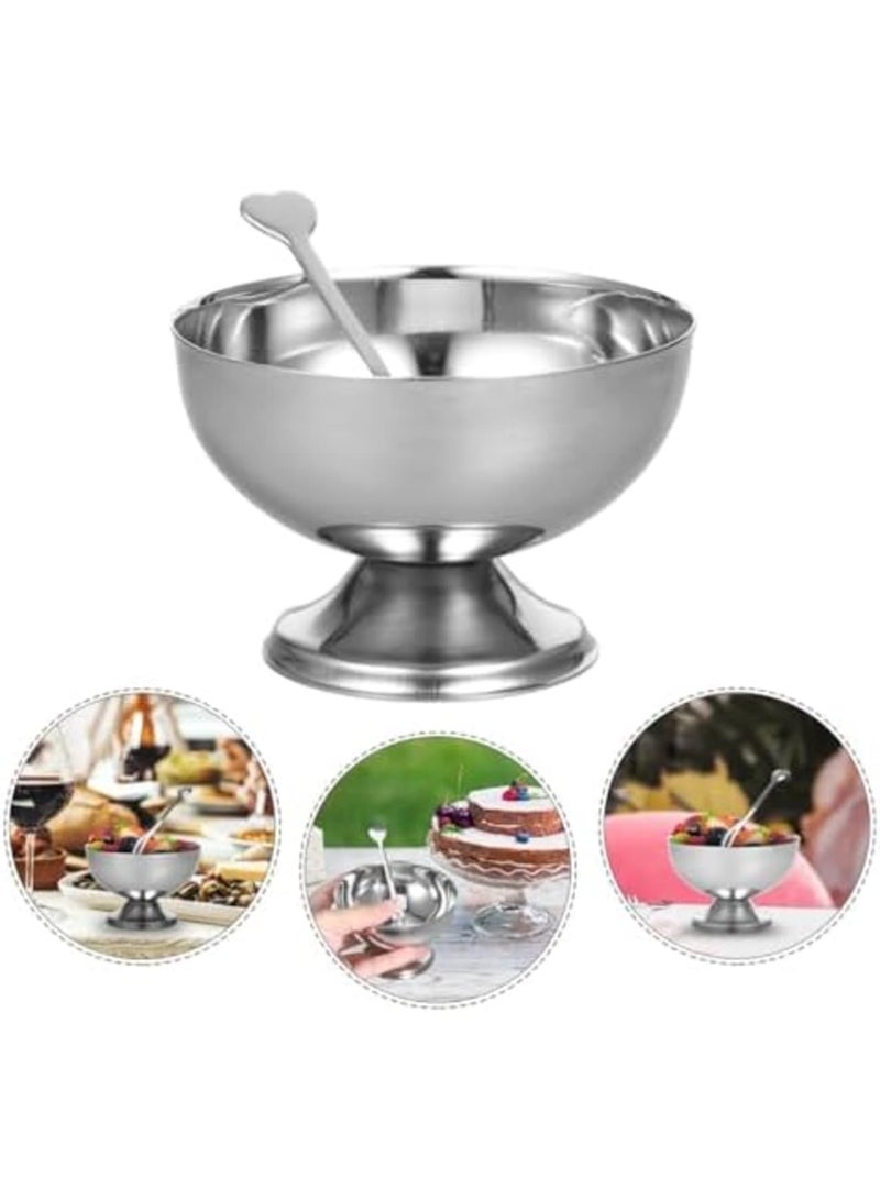 SYOSI 2 Pcs Stainless Steel Dessert Cups with Elegant Footed Base and 2 Spoons, Durable Metal Dessert Bowls for Ice Cream, Pasta Salad, and Snacks, Stylish Steel Dessert Glasses Ideal for Home, Parties - Image 2