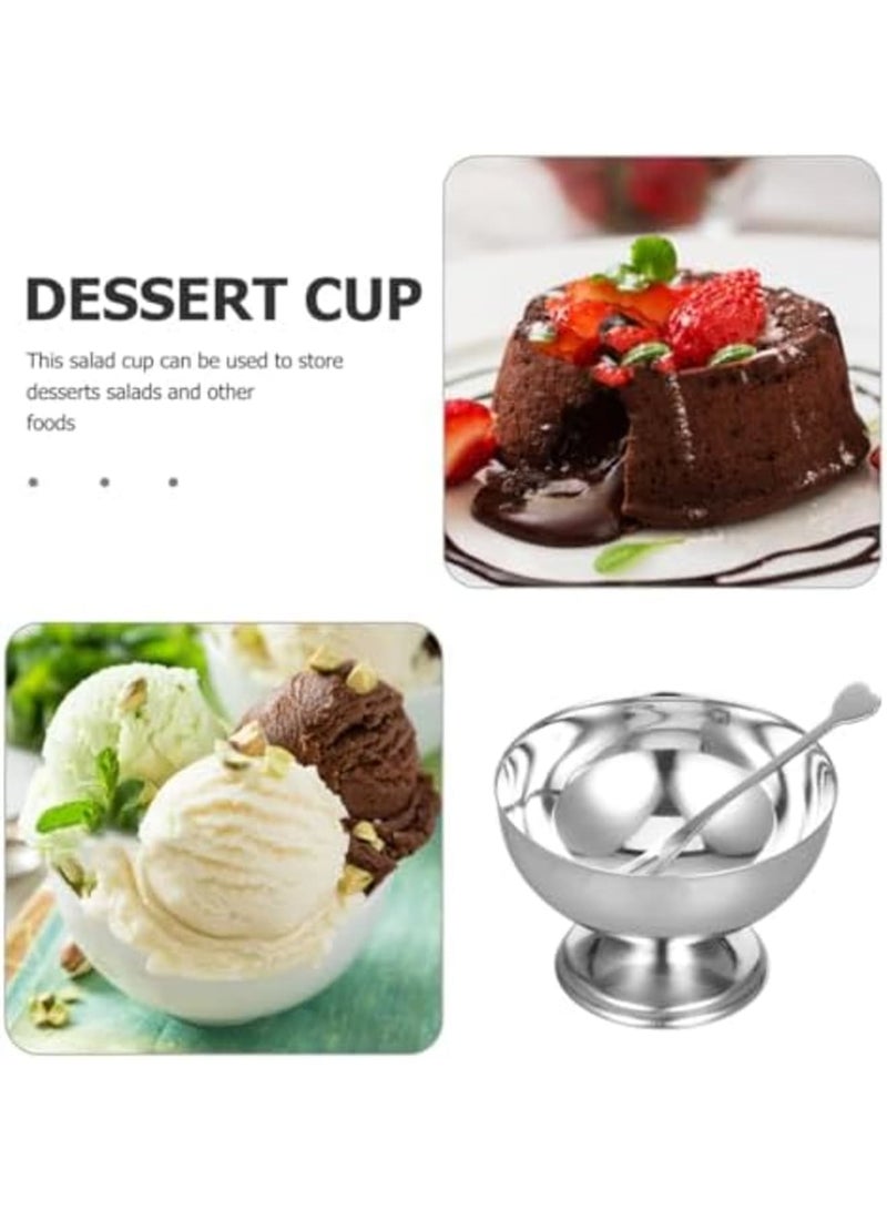 SYOSI 2 Pcs Stainless Steel Dessert Cups with Elegant Footed Base and 2 Spoons, Durable Metal Dessert Bowls for Ice Cream, Pasta Salad, and Snacks, Stylish Steel Dessert Glasses Ideal for Home, Parties - Image 5