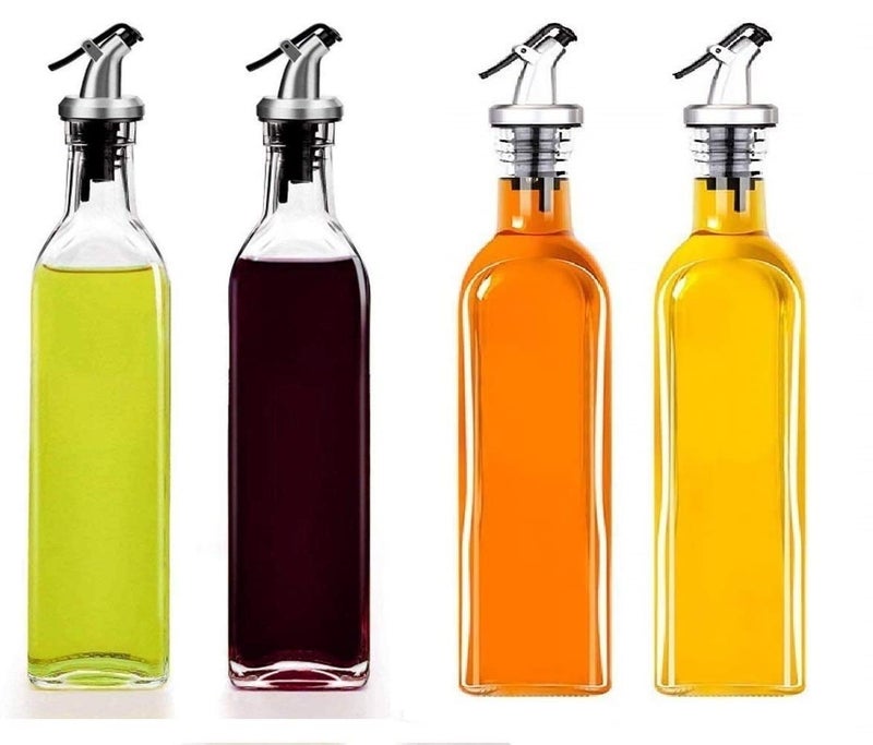 KIDINGTON KIDNGTON 500ml Crystal Clear Square Shaped Glass Oil Dispenser Bottle with LeverRelease Stopper Snap Flip Top Lid Bottle for Olive Oil Vinegar and Sauce 500ml Pack of 4 pcs - Image 1