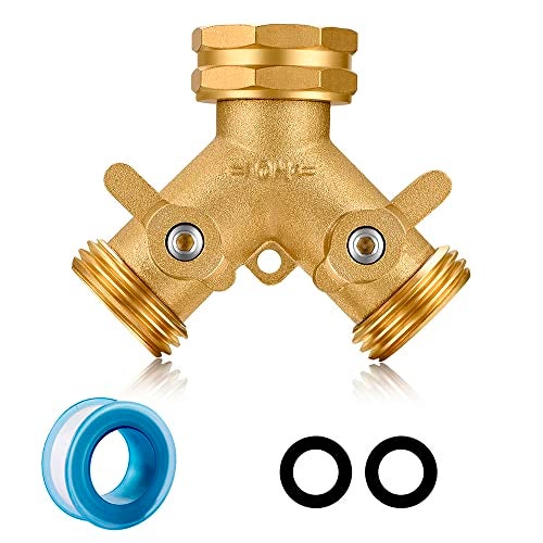 YELUN Garden Hose Splitter, 2 Way Connector Heavy Duty Brass,Garden Faucet,Splitter for Outdoor Faucet,Hose y Splitter, Hose Bib Splitter, Adapter with Comfortable Grip Shut Off Valves 1Pcs - Image 1