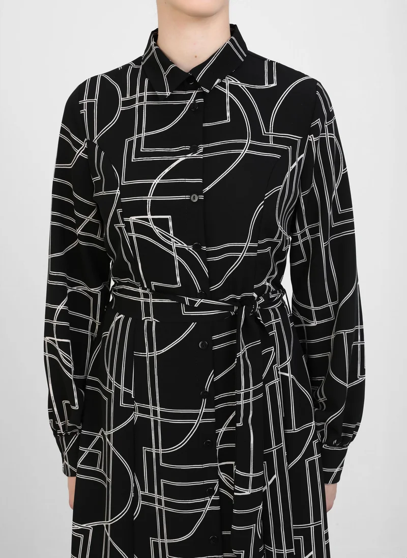 Refka by modanisa Geometric Patterned Poplin Dress - Black and White - Refka