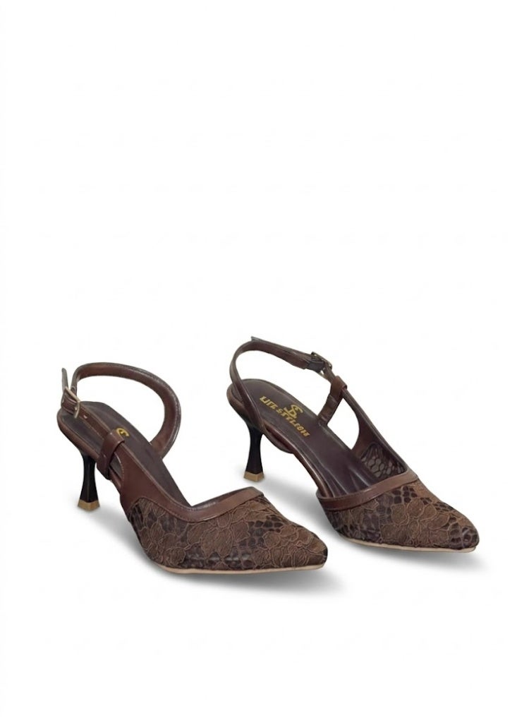 لايف ستيلاش  أحذية كعب دانتيل مع إبزيم F-611 - بني - Image 2