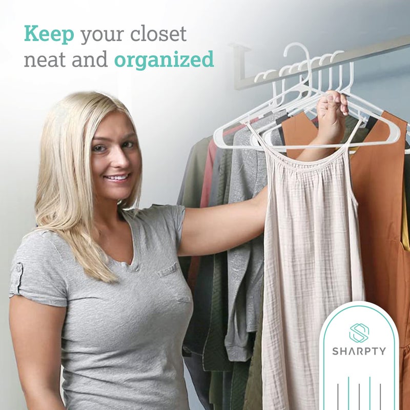 Sharpty Plastic Hangers Clothes Hangers for Clothing, Closet, Coats & Shirts - Durable & Space Saving - for Everyday Standard Use, Room Essentials & Basics - 20 Pack - White - Image 5