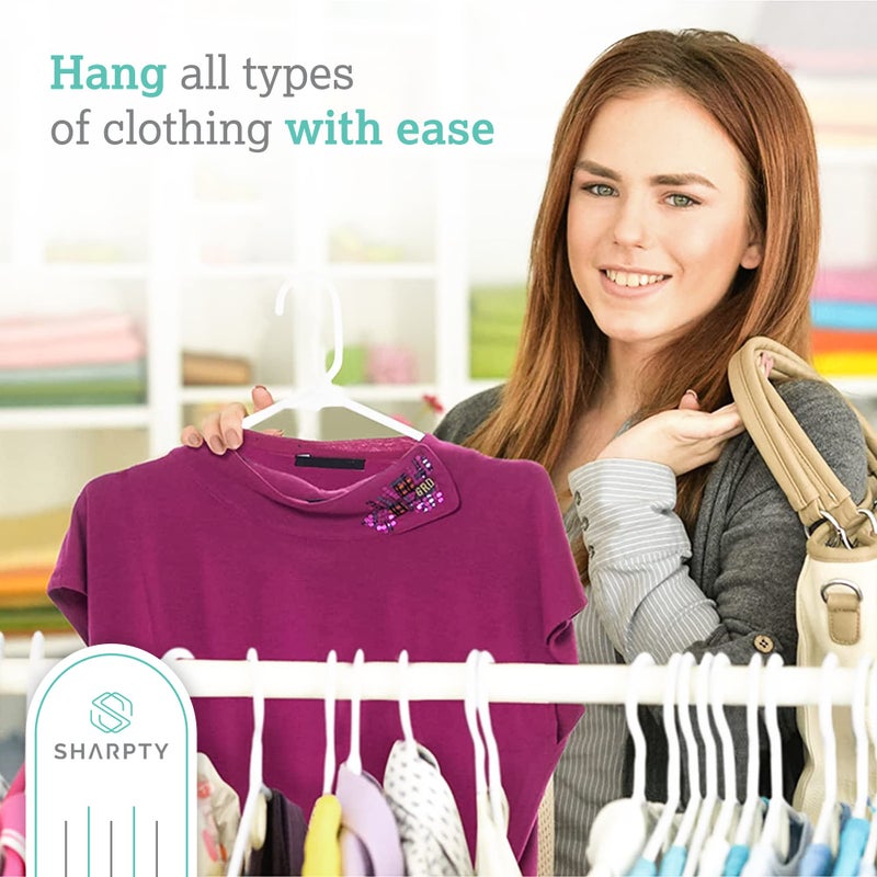 Sharpty Plastic Hangers Clothes Hangers for Clothing, Closet, Coats & Shirts - Durable & Space Saving - for Everyday Standard Use, Room Essentials & Basics - 20 Pack - White - Image 3