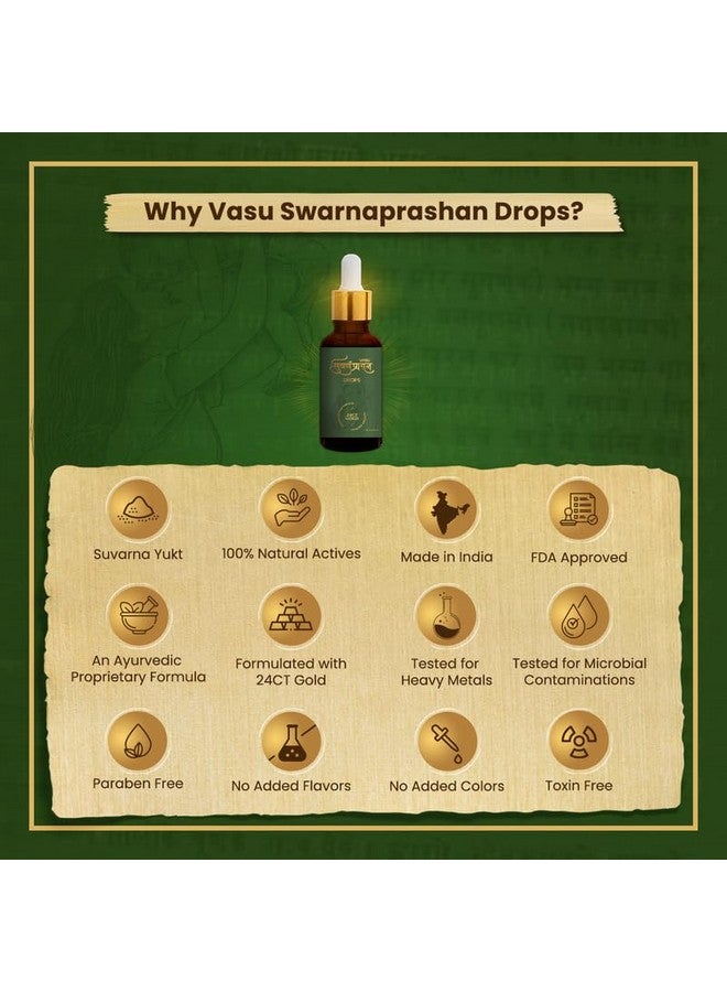 VASU Swarnaprashan Drop For Kids - Natural Formulated With Pure 24Ct Gold | Healthy Growth | Golden Nectar | Improves Strength & Immunity Booster For Kids (0-16 Years) - 30Ml - Image 4