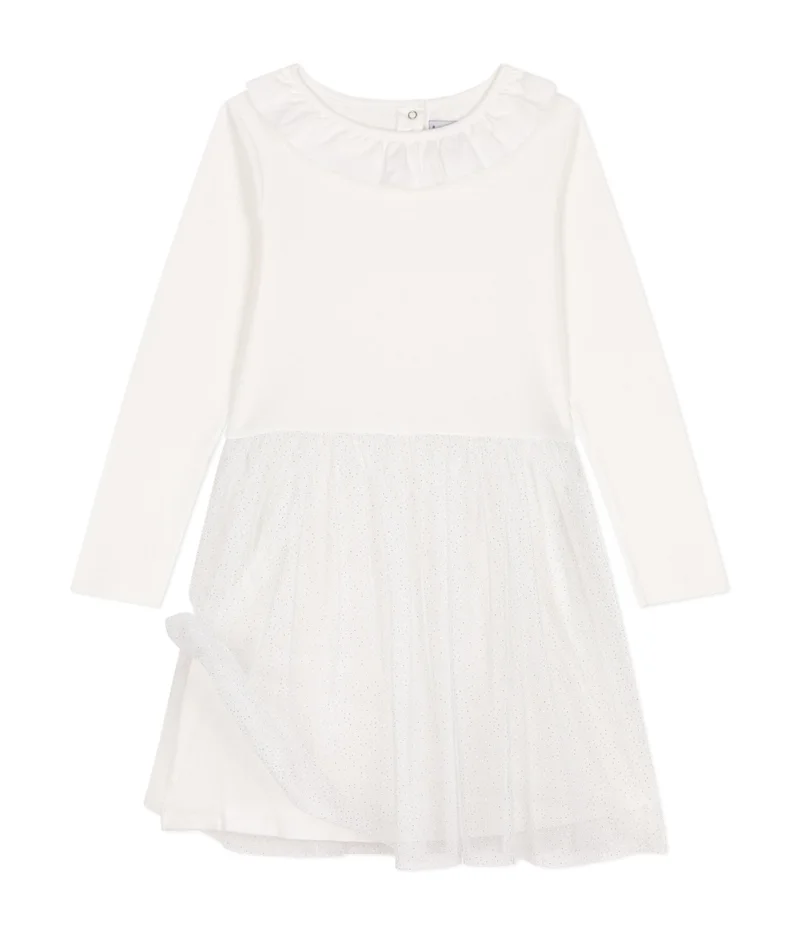 Petit Bateau Girls' dress in rib-knit and tulle
