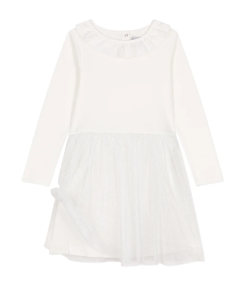 Petit Bateau Girls' dress in rib-knit and tulle