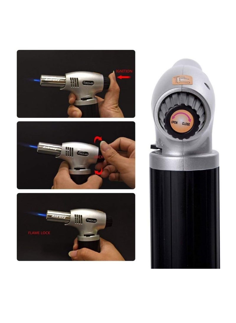 Culinary Blow Torch, Tintec Chef Cooking Torch Lighter, Butane Refillable, Flame Adjustable (Max 2500°F) With Safety Lock For Cooking, Bbq, Baking, Brulee, Creme, Diy Soldering & More Multicolor