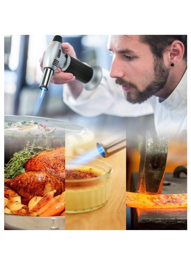 Culinary Blow Torch, Tintec Chef Cooking Torch Lighter, Butane Refillable, Flame Adjustable (Max 2500°F) With Safety Lock For Cooking, Bbq, Baking, Brulee, Creme, Diy Soldering & More Multicolor