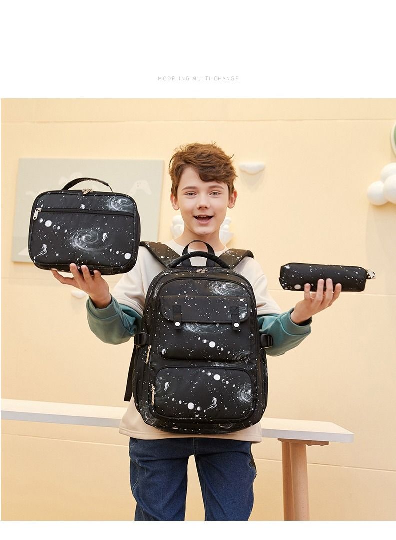 Aolida 3-Piece Academic Style School Backpacks For Boy Starry Sky Printed Backpack Set - Image 4