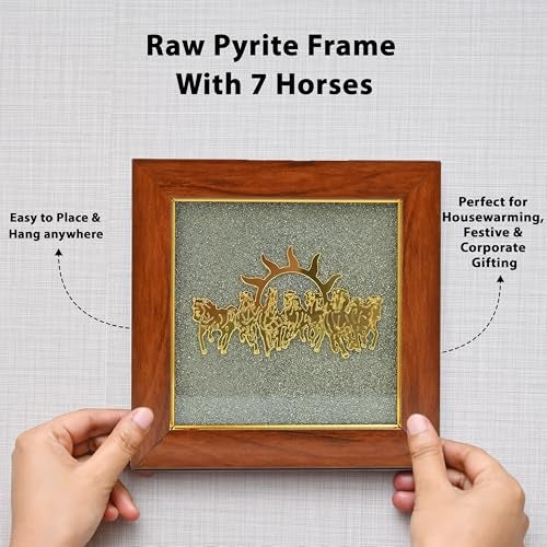 ZAICUS Pyrite Stone Frame with 7 Running Horses | Positive Energy Wall Hanging for Living Room, Bedroom & Office | Vastu Showpiece for Money, Protection & Diwali Gift Décor - Image 3