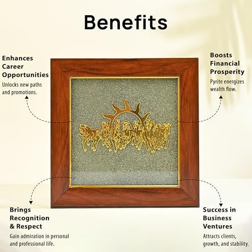 ZAICUS Pyrite Stone Frame with 7 Running Horses | Positive Energy Wall Hanging for Living Room, Bedroom & Office | Vastu Showpiece for Money, Protection & Diwali Gift Décor - Image 2