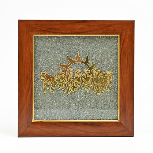 ZAICUS Pyrite Stone Frame with 7 Running Horses | Positive Energy Wall Hanging for Living Room, Bedroom & Office | Vastu Showpiece for Money, Protection & Diwali Gift Décor - Image 1