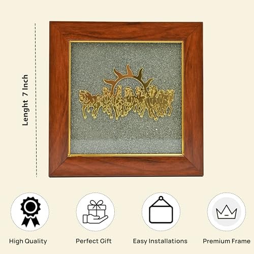 ZAICUS Pyrite Stone Frame with 7 Running Horses | Positive Energy Wall Hanging for Living Room, Bedroom & Office | Vastu Showpiece for Money, Protection & Diwali Gift Décor - Image 5